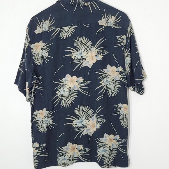 Knightsbridge Navy Short Sleeve Silk Blend Hawaiian Casual Button-Down Shirts S - Picture 2 of 11